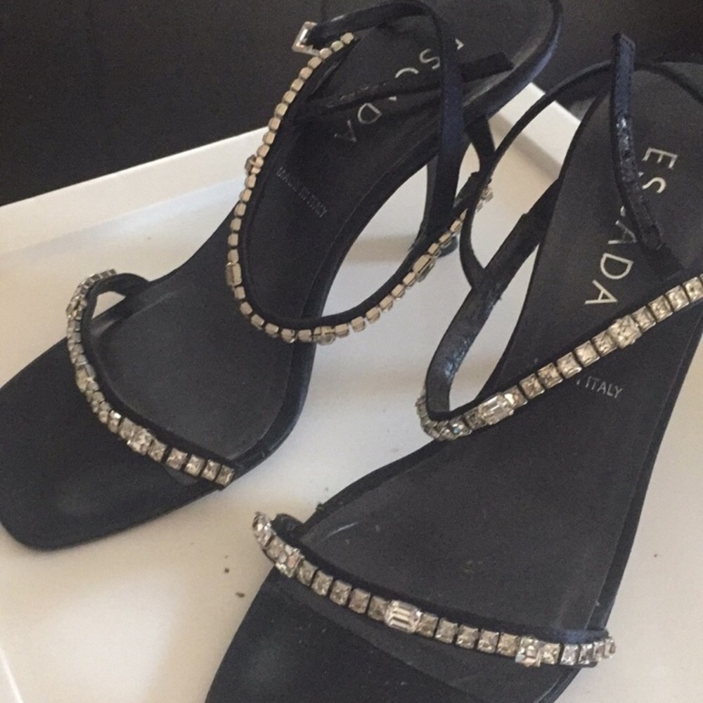 Escada navy rhinestone heels